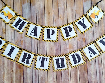 construction birthday banner - dump truck birthday banner - construction party banner - black yellow birthday banner boy