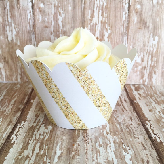 Gold Stripe Cupcake Wrappers, Gold and White Striped Cupcake