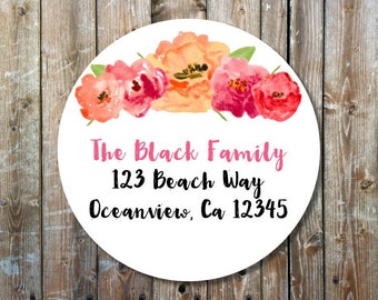 floral address labels - watercolor flower address stickers - custom floral address labels - watercolor address labels, set of 20