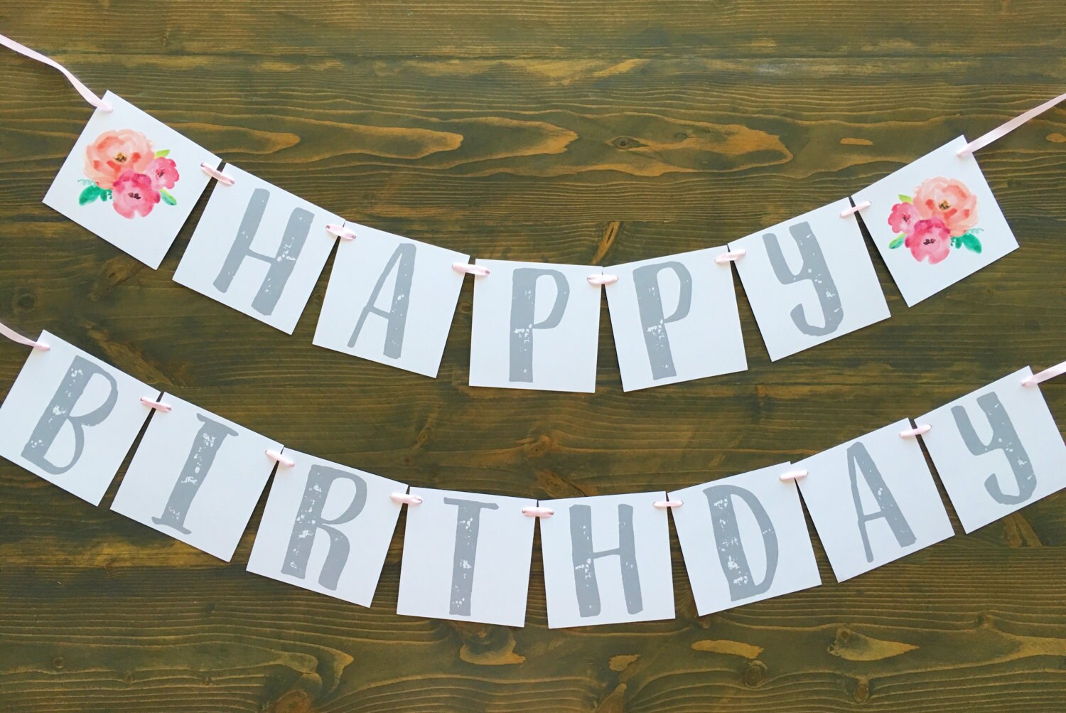 Flower birthday banner watercolor floral banner pink Etsy