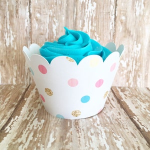 24 rainbow & goud polka dot cupcake wrappers regenboog cupcake wrappers, roze blauw goud polka dot cupcake wrappers, aangepaste regenboog wrappers