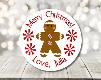 gingerbread christmas stickers - merry christmas stickers - personalized holiday labels