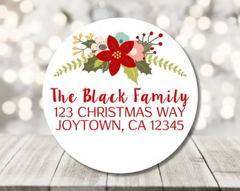 christmas address labels - floral holiday stickers - personalized christmas stickers - christmas flower address labels