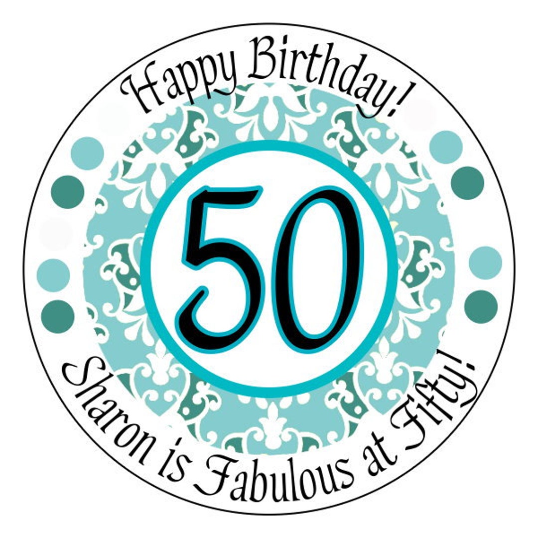 Fabulous at 50 Stickers 50th Birthday Stickers Blue Damask - Etsy