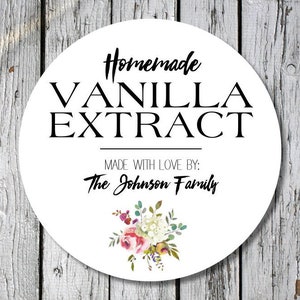 vanilla extract stickers - made for you stickers - floral gift stickers - homemade vanilla sticker labels - flower kitchen stickers