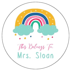 teacher book labels - this belongs to stickers - teacher supplies label - bright rainbow sticker - set of 30 1.5 inch round