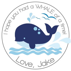 whale party stickers - whale birthday labels - blue ocean stickers - blue whale party stickers - whale birthday labels