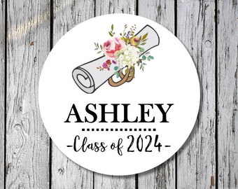 graduation stickers - custom floral graduation stickers - flower graduation stickers - class of 2024 stickers - personalized stickers