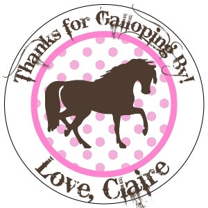 cowgirl party stickers - pink horse birthday stickers - pink cowgirl birthday - pink polka dot birthday stickers
