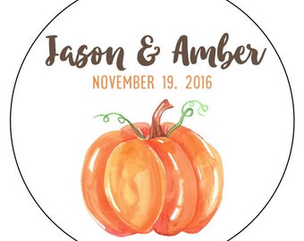 fall wedding stickers - custom pumpkin wedding stickers - watercolor pumpkin wedding stickers - watercolor wedding stickers