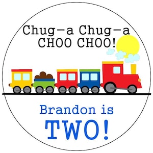 train party stickers - choo choo birthday stickers - 2nd birthday labels - train birthday labels