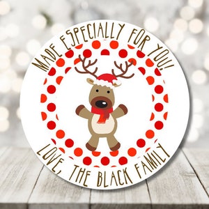 holiday reindeer stickers - made for you christmas stickers - personalized christmas reindeer stickers - 3 sizes available
