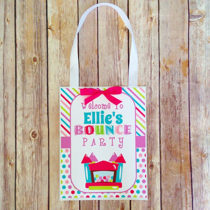 bounce party door sign custom digital polka dot party sign personalized welcome bounce party birthday sign
