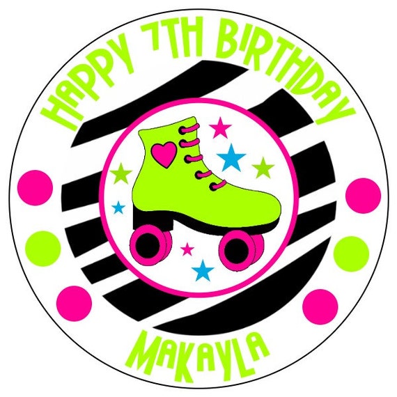 skate party stickers - neon star roller skate party labels - custom roller  skate stickers - skate birthday stickers