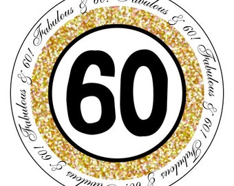 60th birthday stickers - gold and black party stickers - sixtieth birthday labels - fabulous 60th stickers - golden 60th birthday
