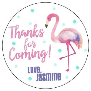 flamingo party stickers - custom flamingo birthday labels - watercolor flamingo stickers - pink purple flamingo labels