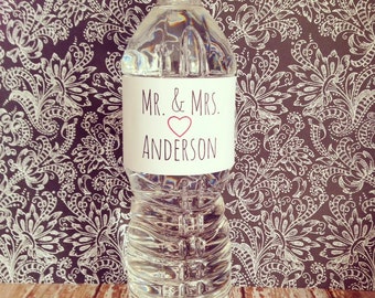 100 wedding water bottle stickers, mr. and mrs. stickers, custom wedding stickers, personalized wedding water bottle stickers