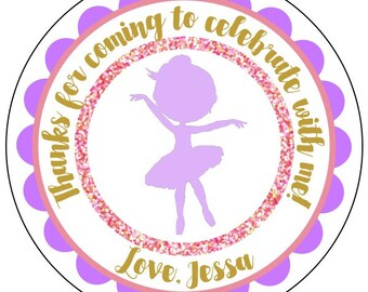 ballerina party stickers - custom ballet stickers - pink and gold glitter ballerina label - purple ballerina labels