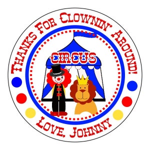 pegatinas de cumpleaños de carnaval, pegatinas de circo personalizadas, artículos para fiestas de carnaval, 3 tamaños disponibles