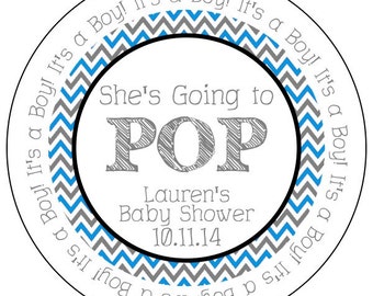going to pop stickers - blue baby shower stickers - blue chevron baby shower - personalized going to pop baby shower