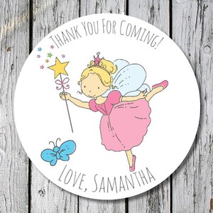 fairy party stickers - pink fairy birthday labels - custom fairy birthday stickers - fairy princess party labels