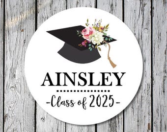 graduation stickers - custom floral graduation stickers - flower graduation stickers - class of 2025 stickers - personalized stickers