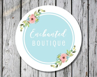 floral business stickers - custom business labels - watercolor floral stickers - pink flower business labels - personalized business labels