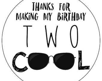 two cool birthday stickers - 2nd birthday stickers - two cool party labels - sunglasses stickers