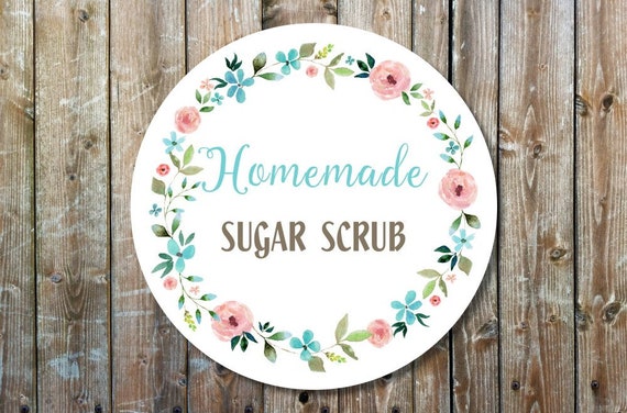 homemade sugar scrub stickers - custom homemade gift labels - floral wreath stickers, pink flower gift labels - personalized homemade labels
