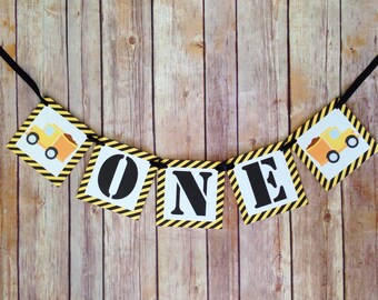 construction high chair birthday banner - first birthday high chair banner - dump truck high chair banner - black yellow high chair banner