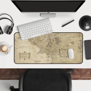 Herr der Ringe Mittelerde Karte Mousepad - Geschenk für Ihn - Individuell angefertigtes Mauspad, Schreibtischunterlage, Anime Schreibtischmatte, Krabbeldecke