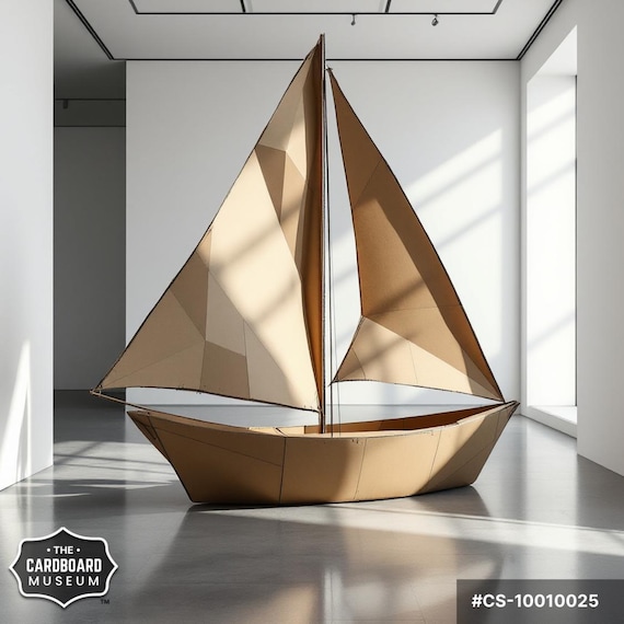 Handcrafted Cardboard Sailboat Sculpture: Unique Display Art