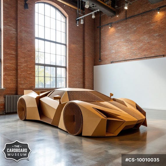 Cardboard Sports Car Sculpture | Handcrafted cardboard art piece | Large Cardboard Sculpture