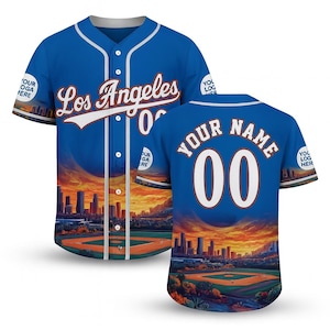 Los Angeles Baseball Jersey – Custom Name & Number 3D Cityscape Shirt with Sunset Stadium Design