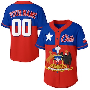 Chile 3D Baseball Jersey - Custom Name & Number Chilean Flag Shirt with National Coat of Arms Design