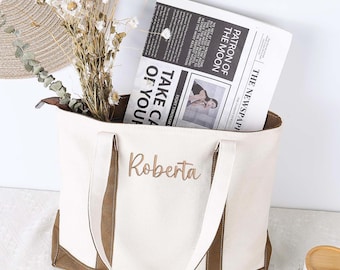 Personalized Embroidered Canvas Tote Bag: Custom Name or Logo