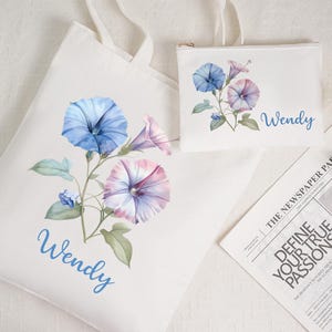Personalized Canvas Tote Bag, Birthday Gift For Her, Custom Birth Flower and Name Canvas Bag, Gift For Woman,Wedding Gift,Bridesmaid Gifts