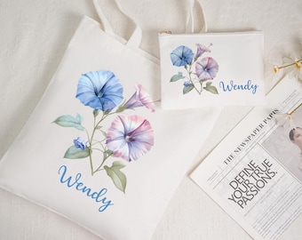 Personalized Birth Flower Canvas Tote Bag: Custom Name Gift