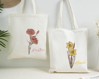Custom Birth Month Flower Tote Bag: Personalized Canvas Gift