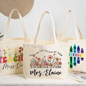 Sac fourre-tout personnalisé,Sac cadeau de remerciement pour un enseignant,Sac fourre-tout en toile personnalisé,Sac personnalisé avec le nom de l'enseignant,Cadeau de rentrée scolaire,Enseignant merci
