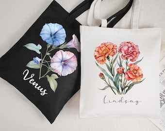 Custom Birth Month Flower Tote Bag: Personalized Canvas Gift