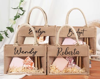 Personalisierte Brautjungfer Geschenk Tasche,Benutzerdefinierte Sackleinen und PVC Tasche, Brautjungfer Geschenke,Bachelorette Party Favor,Burlap Bag Geschenk, Brautparty Geschenk