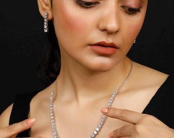 12 Ct Moissanite Tennis Necklace and Earrings Set | 14K Gold Over Sterling Silver