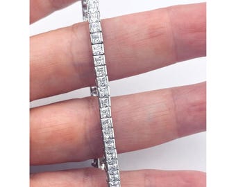7 Ct Lab Grown Diamond Tennis Bracelet | 14K Gold Princess Cut