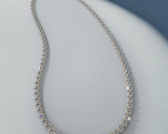 14K Gold Moissanite Tennis Necklace – Elegant 3-Prong Choker, 11 Ct