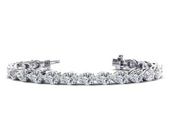 ペアシェイプカット ラボダイヤモンド テニスブレスレット 8.05カラット E VVS2 ペアカット ラボグロウンダイヤモンド 14K