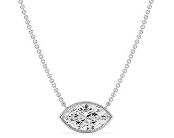 Lab Grown Diamond Pendant, 2 Ct Marquise Cut, 14k White Gold