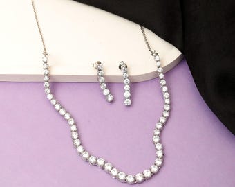 11 Ct Moissanite Tennis Necklace and Earrings Set | 14K Gold Over Sterling Silver