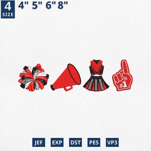 Cheerleader Outfit und Accessoires Stickdatei, Stickdatei, Schulspirit Maschinendatei, Cheer Mom - Instant Download
