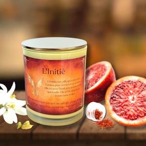 Luxury summer candle scented with essential oils of Saffron, Blood Orange, Ylang-Ylang, Neroli, Cardamom, wooden wick, handmade